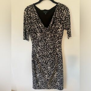 Ralph Lauren Women's Black and White Ruffle Sleeveless Sheath Dress